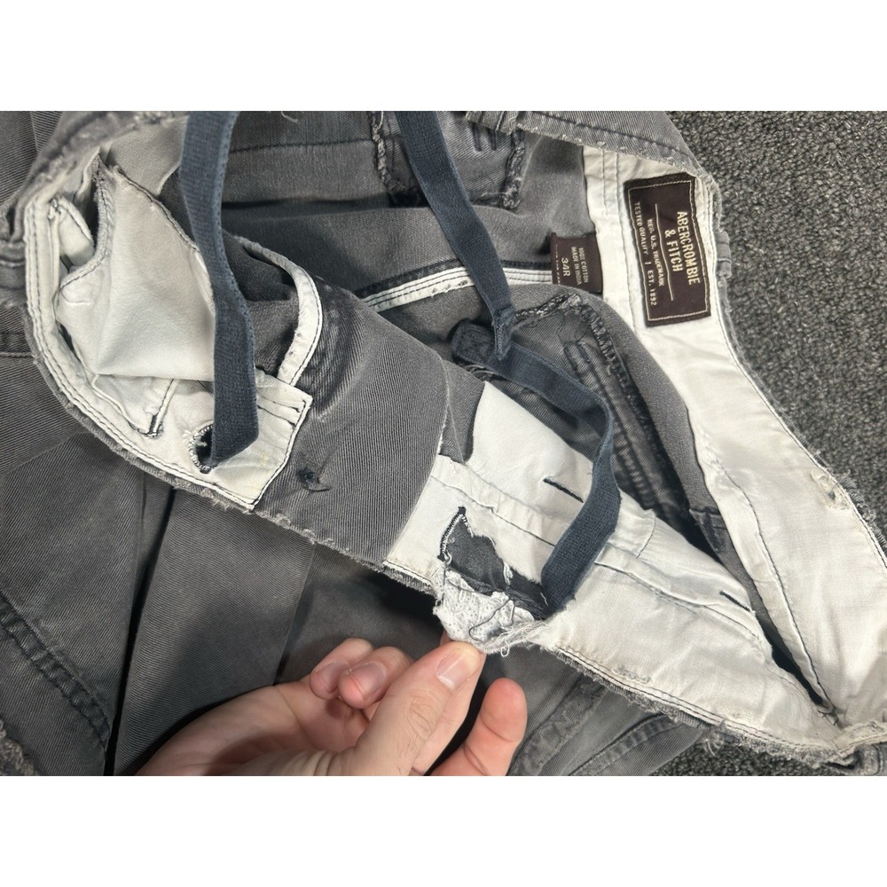 VTG Abercrombie and Fitch Cargo Pants Men 34R (Fits 37x31) Gray Baggy Thrashed - Picture 5 of 16
